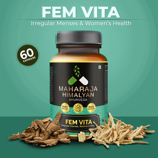 MH Ayurveda FEM VITA – Ayurvedic supplement for menstrual health, uterine support, and relief from cramps. Shop now at www.mhayurveda.in.