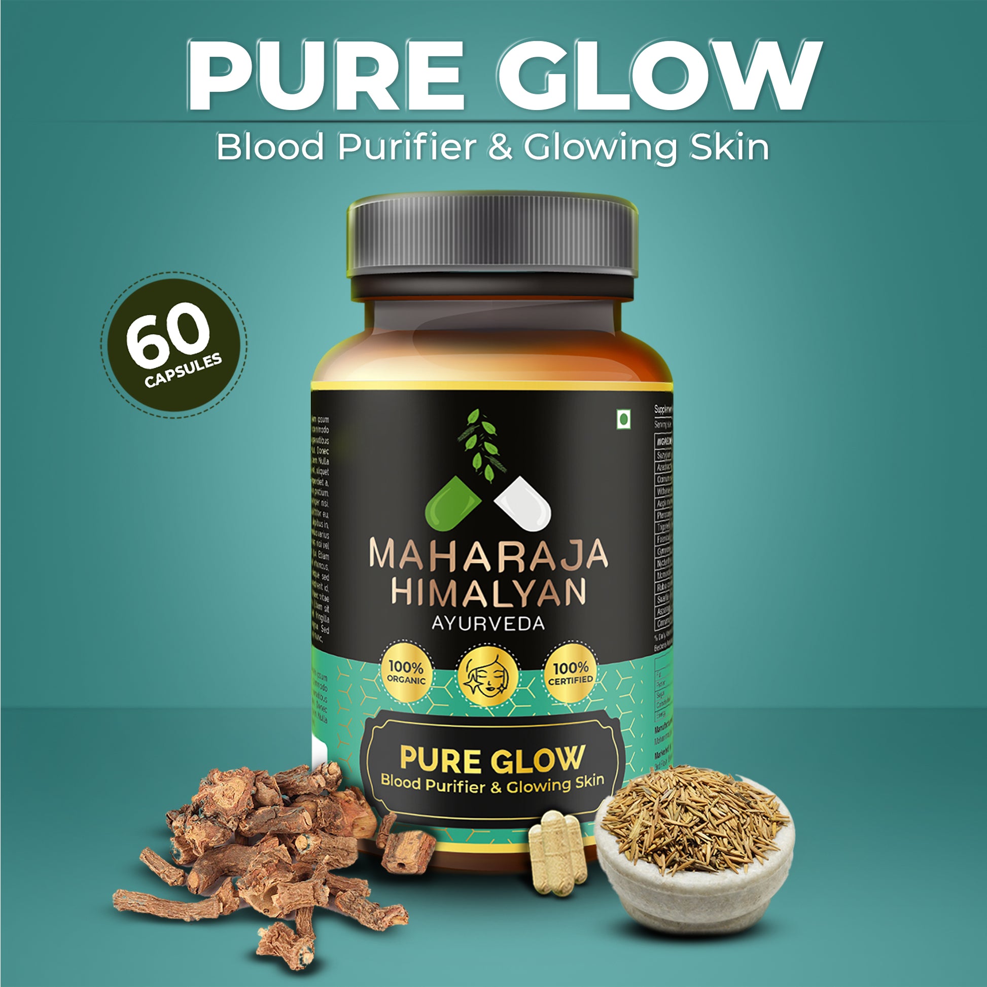 MH Ayurveda PURE GLOW – Ayurvedic supplement for glowing skin, acne reduction, and blood purification. Shop now at www.mhayurveda.in.